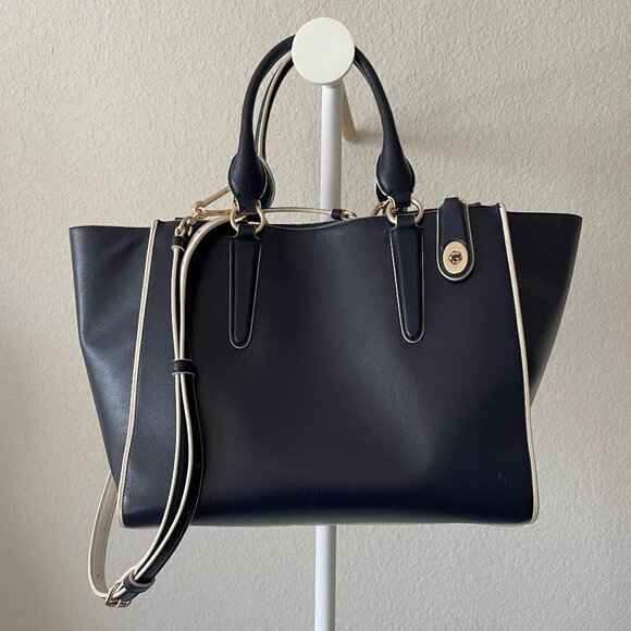 Coach Crosby Carryall Crossbody in Navy Blue Smooth Leather with White Edges - Picture 2 of 16